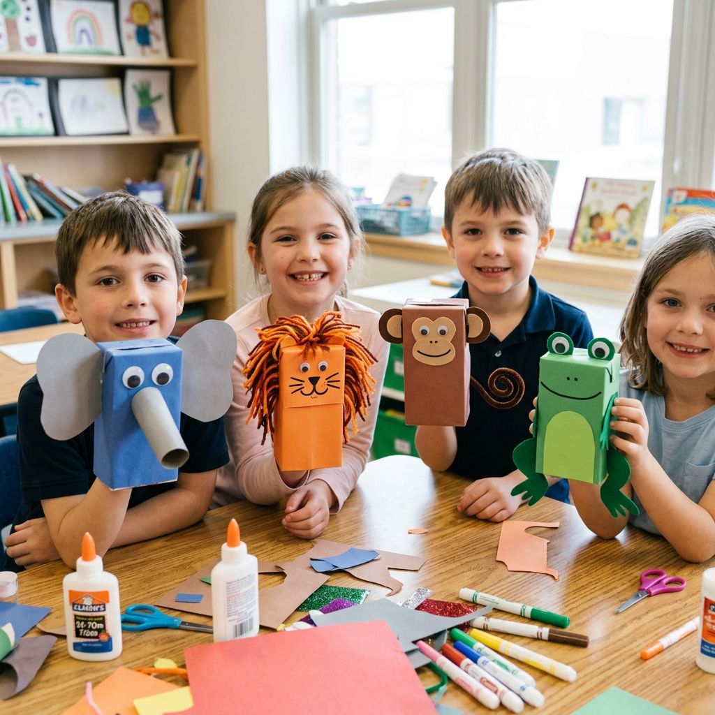 Animal Puppets from Juice Boxes