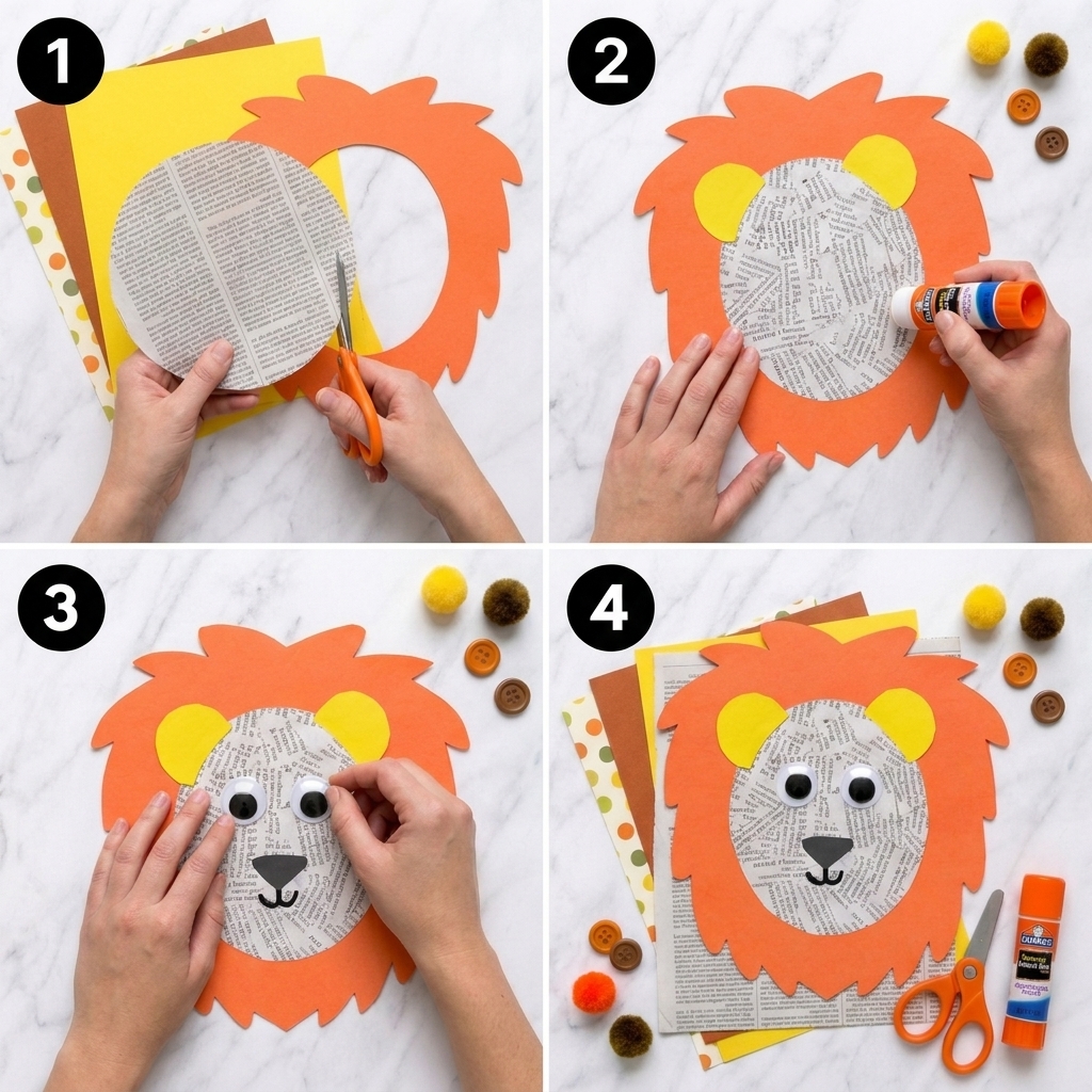 Fabriquer un Lion en Papier Déchiré