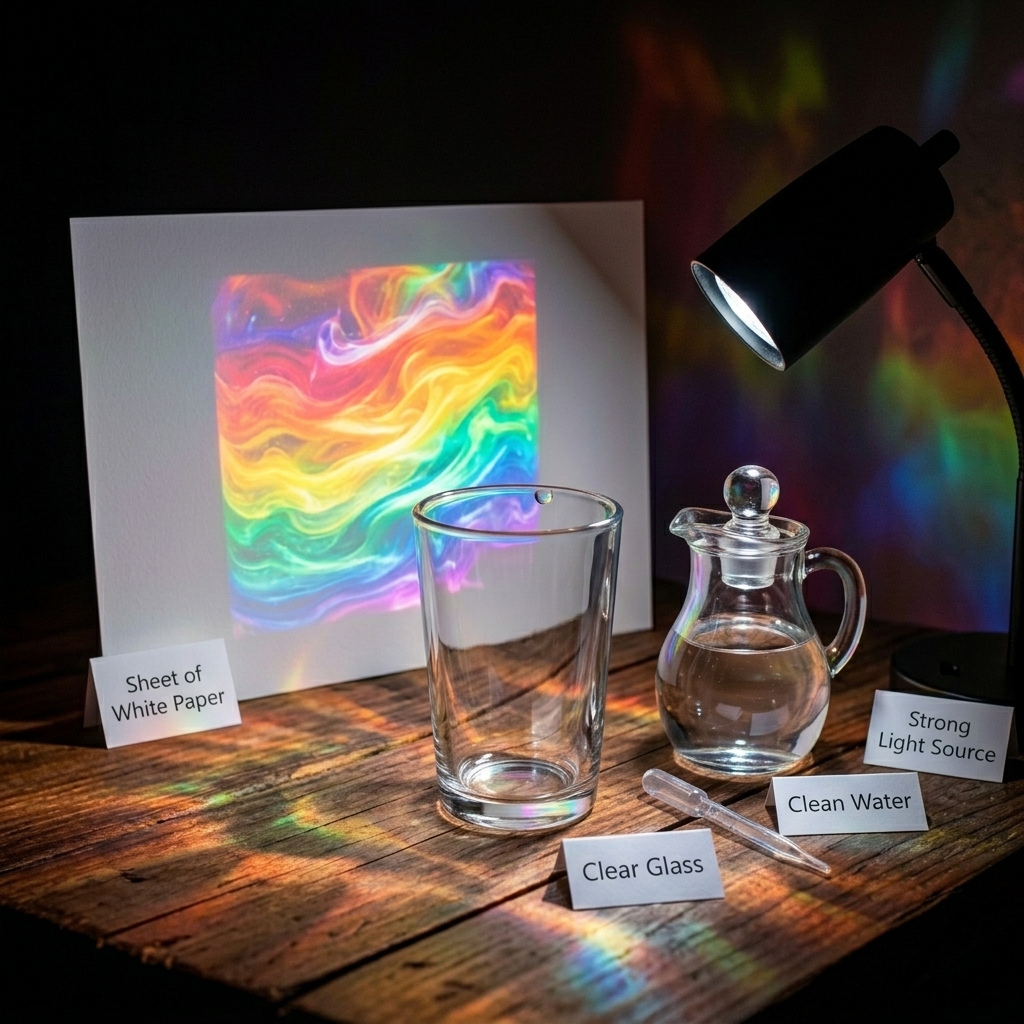 Il a fait apparaître un arc-en-ciel dans un verre d'eau.