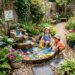 Un petit coin fontaine pour enfants dans un petit jardin