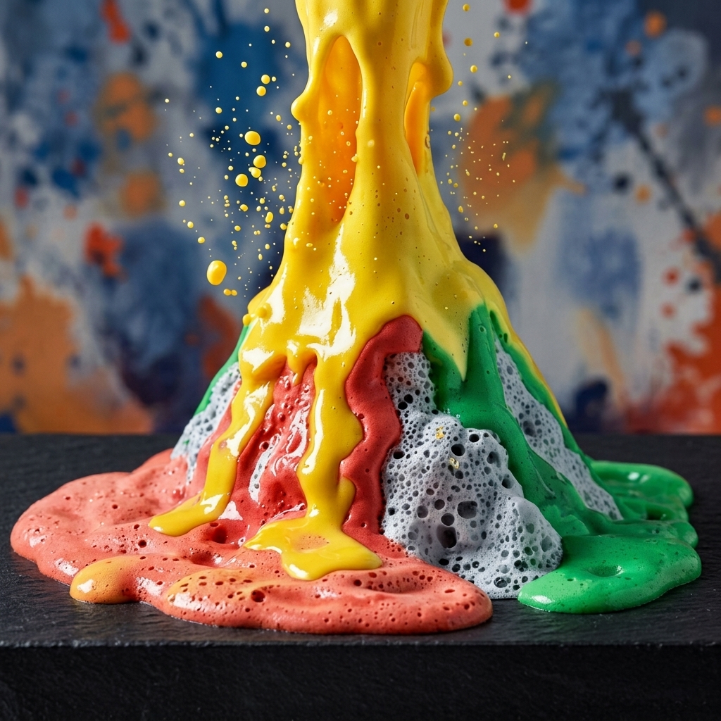 Un volcan coloré à base de vinaigre et de bicarbonate de sodium.