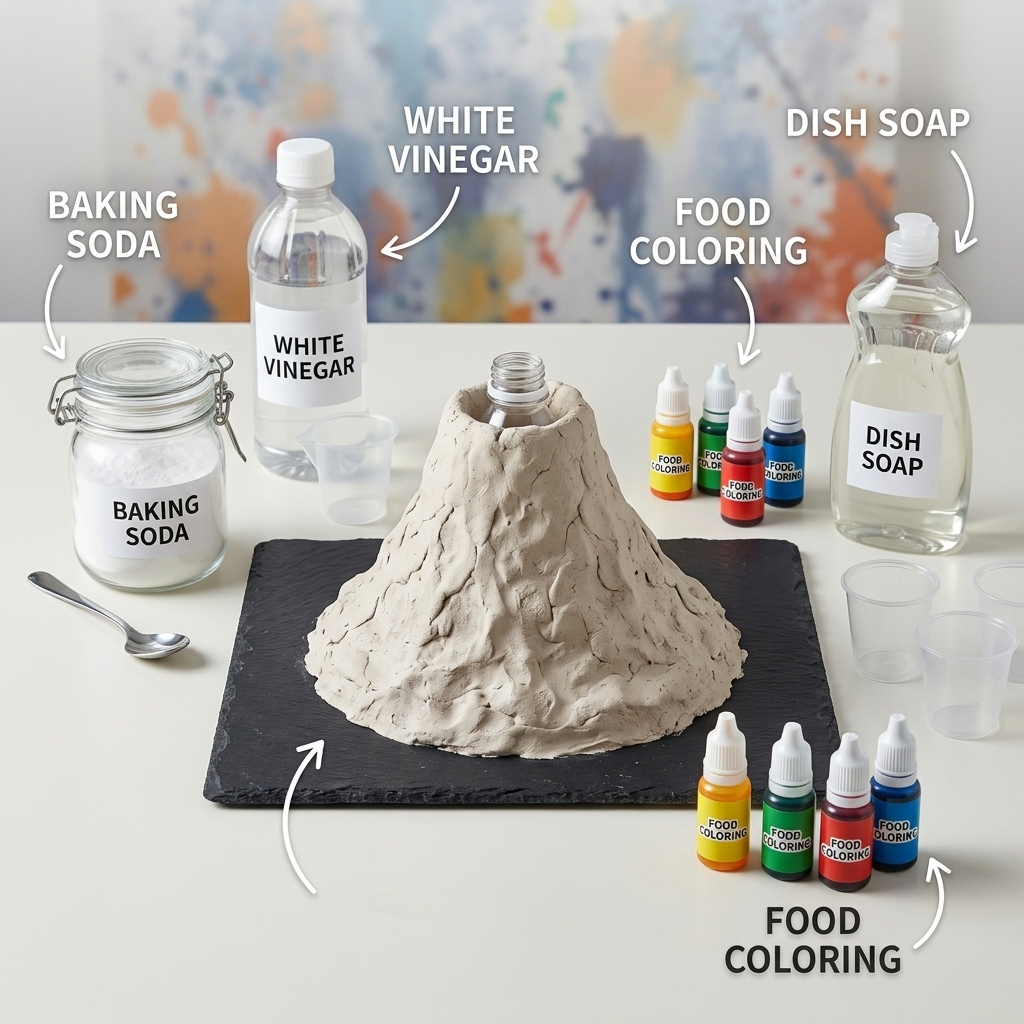 Volcan coloré créé à l'aide de vinaigre