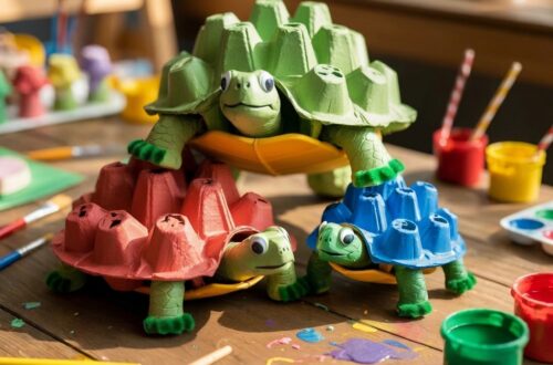 la famille tortue dans une boîte à œufs