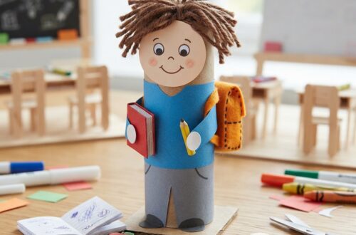 A Small Student Made from a Toilet Paper Roll