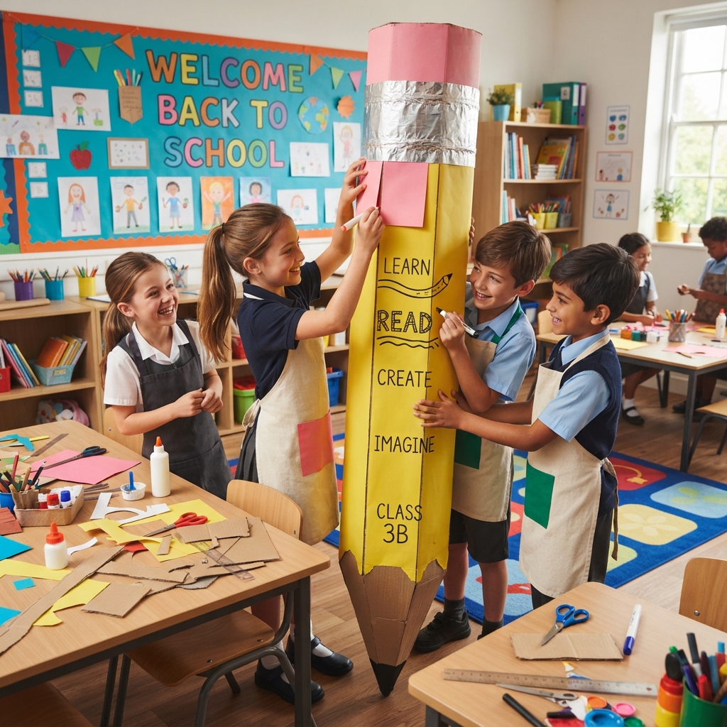 A giant cardboard pencil