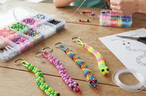 Snake-Shaped Keychains Made from Pony Beads