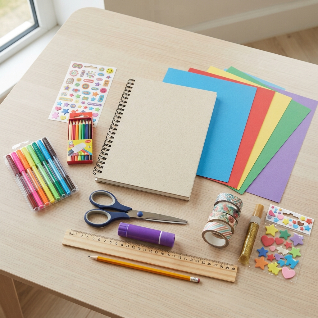cahier avec du papier coloré